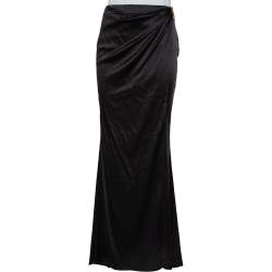 Pre Owned تنورة روبرتو كافالي ساتان حرير أسود ملتف ماكسي مقاس وسط (ميديوم)