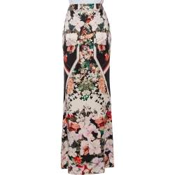 Pre Owned Roberto Cavalli Multicolor Printed Silk Satin Maxi Skirt M