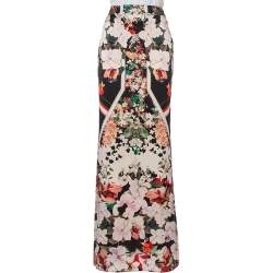 Pre Owned Roberto Cavalli Multicolor Printed Silk Satin Maxi Skirt M