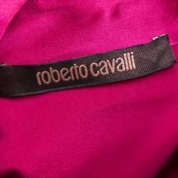 مملوكة مسبقًا قميص روبرتو كافالي حرير ساتان وردي بأزرار أمامية أكمام قصيرة مقاس متوسط - ميديوم