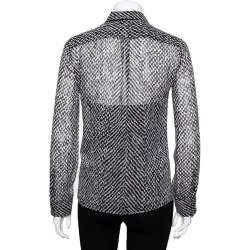 Pre Owned بلوزة روبرتو كافالي شفافة أكمام طويلة حرير مونوكروم مقاس صغير