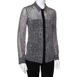 Pre Owned بلوزة روبرتو كافالي شفافة أكمام طويلة حرير مونوكروم مقاس صغير