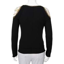 Pre Owned Roberto Cavalli Black Wool Chain Detail Cold Shoulder Top L