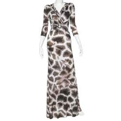 Pre Owned Roberto Cavalli Beige Animal Printed Jersey Faux wrap Draped Maxi Dress S