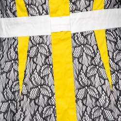 Pre Owned Cavalli Class Yellow & Black Lace Mixed Media Sleeveless Sheath Dress M