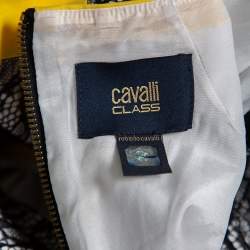 Pre Owned Cavalli Class Yellow & Black Lace Mixed Media Sleeveless Sheath Dress M