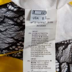 Pre Owned Cavalli Class Yellow & Black Lace Mixed Media Sleeveless Sheath Dress M