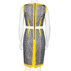 Pre Owned Cavalli Class Yellow & Black Lace Mixed Media Sleeveless Sheath Dress M