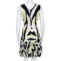 مملوكة مسبقًا Roberto Cavalli Yellow & Black Abstract Printed Jersey Ruched Midi Dress M