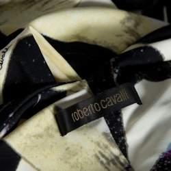 مملوكة مسبقًا Roberto Cavalli Yellow & Black Abstract Printed Jersey Ruched Midi Dress M