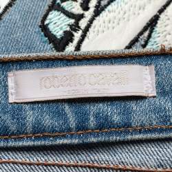 مملوكة مسبقًا  Roberto Cavalli Blue Floral Embroidered Denim Wide Leg Jeans XS