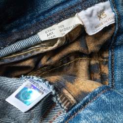 مملوكة مسبقًا  Roberto Cavalli Blue Floral Embroidered Denim Wide Leg Jeans XS