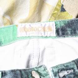 Pre Owned Roberto Cavalli White Floral Printed Denim Cuffed Hem Jeans XS