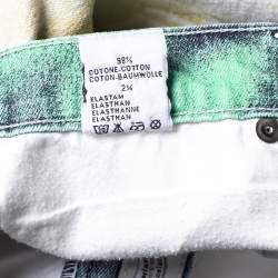 Pre Owned Roberto Cavalli White Floral Printed Denim Cuffed Hem Jeans XS