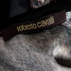 Pre Owned بلوزة روبرتو كافالي حرير أسود بنقشة جلد الفهد مقاس كبير - لارج