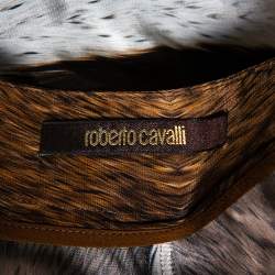 مملوكة مسبقًا بنطلون بالازو روبرتو كافالي حرير طباعة حيوان بني مقاس كبير