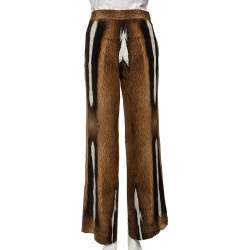 مملوكة مسبقًا بنطلون بالازو روبرتو كافالي حرير طباعة حيوان بني مقاس كبير