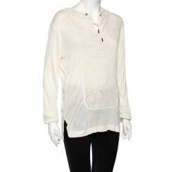 Pre Owned Roberto Cavalli Cream Textured Cotton Jersey Top L 