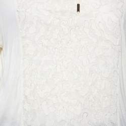 Pre Owned Roberto Cavalli Cream Textured Cotton Jersey Top L 