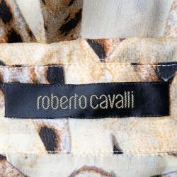 Pre Owned Roberto Cavalli Beige Leopard Print Silk Belted Dress S