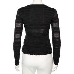 Pre Owned Roberto Cavalli Black Patterned Knit Round Neck Cardigan S