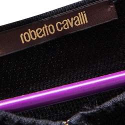 Pre Owned Roberto Cavalli Black Patterned Knit Round Neck Cardigan S