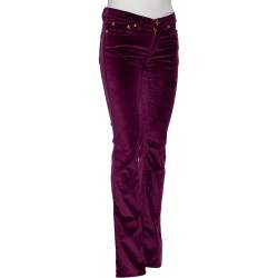 Pre Owned Roberto Cavalli Purple Velvet  Buttoned Pants S