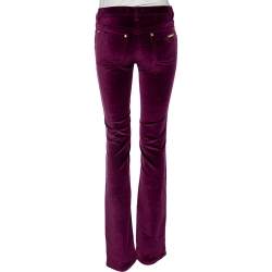 Pre Owned Roberto Cavalli Purple Velvet  Buttoned Pants S