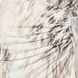 Pre Owned Roberto Cavalli Beige Printed Jersey Ruch Detail Sleeveless Maxi Dress M
