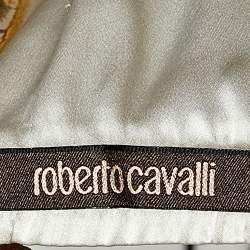 Pre Owned Roberto Cavalli Cream Gold Chain Print Silk Satin Maxi Skirt L
