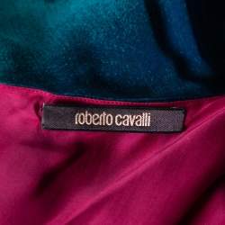 Pre Owned Roberto Cavalli Multicolored Printed Silk Draped One-Shoulder Midi Dress M