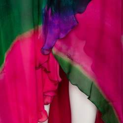 Pre Owned Roberto Cavalli Multicolored Printed Silk Draped One-Shoulder Midi Dress M