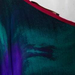 Pre Owned Roberto Cavalli Multicolored Printed Silk Draped One-Shoulder Midi Dress M