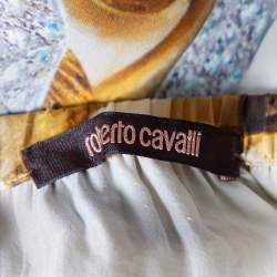 مملوكة مسبقًا Roberto Cavalli Off White Chain Printed Silk Sleeveless Mini Dress M