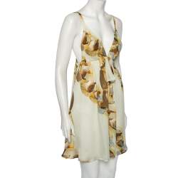 مملوكة مسبقًا Roberto Cavalli Off White Chain Printed Silk Sleeveless Mini Dress M