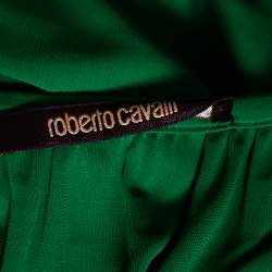 Pre Owned Roberto Cavalli Green Jersey Cold Shoulder Tassel Tie Detailed Belted Dress M