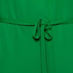 Pre Owned Roberto Cavalli Green Jersey Cold Shoulder Tassel Tie Detailed Belted Dress M