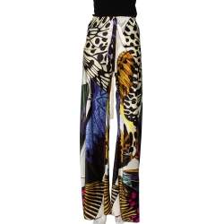 Pre Owned Roberto Cavalli Multicolored Butterfly Print Silk Palazzo Pants L