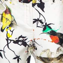 Pre Owned Roberto Cavalli Multicolored Bird Print Silk Contrast Trim Detailed Trousers M