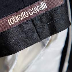 Pre Owned Roberto Cavalli Multicolored Bird Print Silk Contrast Trim Detailed Trousers M