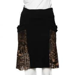 Roberto Cavalli Black Jersey & Printed Silk Paneled Skirt S