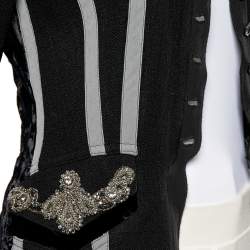 مملوكة مسبقًا جاكت روبرتو كافالي تفاصيل زخرفة حافة مغايرة صوف أسود مقاس صغير