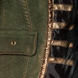 Pre Owned فست روبرتو كافالي بطانة فرو ثعلب وجلد أخضر مقاس صغير