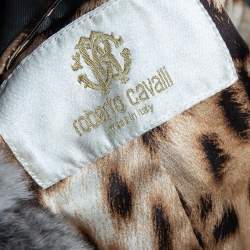 Pre Owned جاكيت روبرتو كافالي مبطن حرير أسود تفاصيل ياقة فرو مقاس صغير - سمول 