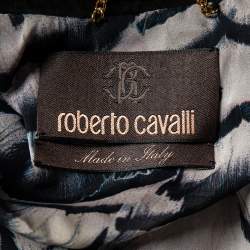 Pre Owned Roberto Cavalli Black Leather And Suede Pleated Sleeve Detail Ruffled Collar Jacket S