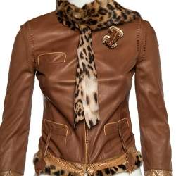مملوكة مسبقًا Roberto Cavalli Brown Leather Fur Lined Jacket S