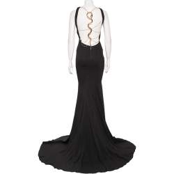 Pre Owned Roberto Cavalli Black Crepe Snake Back Detail Gown S