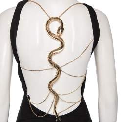 Pre Owned Roberto Cavalli Black Crepe Snake Back Detail Gown S