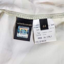 Pre Owned Roberto Cavalli Light Green Printed Jersey Neck Tie Detailed Top M