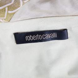 Pre Owned Roberto Cavalli Light Green Printed Jersey Neck Tie Detailed Top M